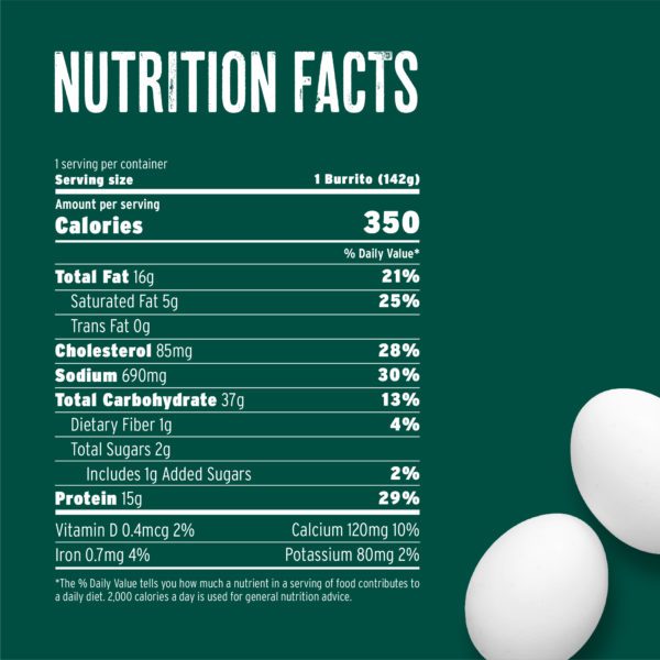 Meat Lovers Sausage & Egg Breakfast Burrito nutrition label