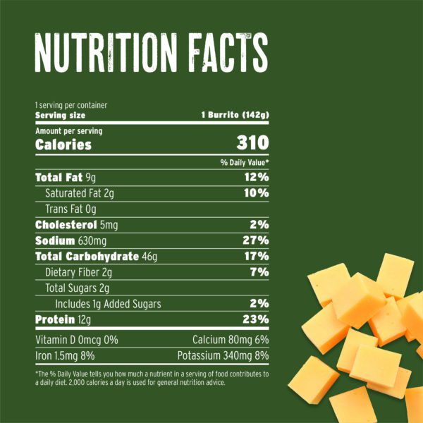 Plant-based Beef, Bean & Cheese Burrito nutrition label