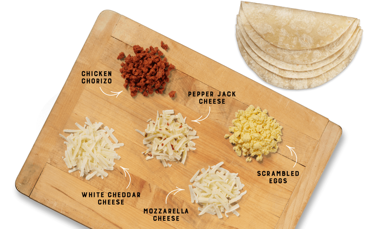 Chicken Chorizo Breakfast Burrito Ingredients Board