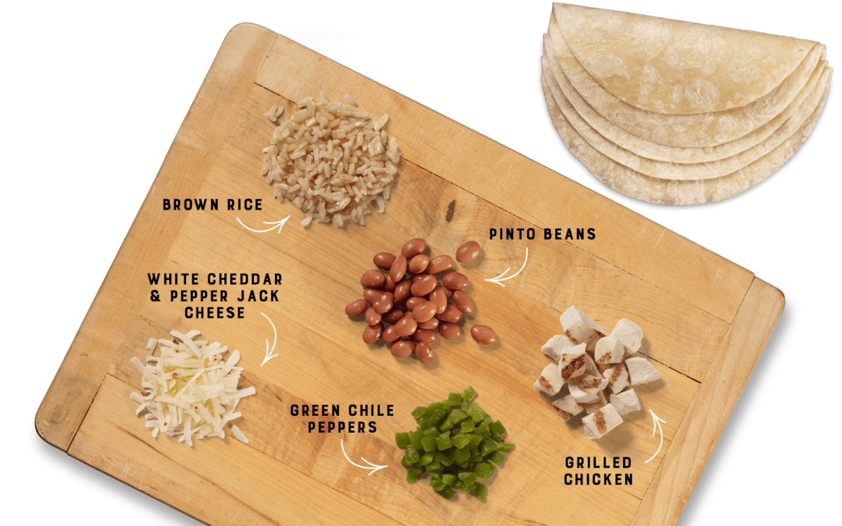 Grilled Chicken & Cheddar Burrito Ingredients Board
