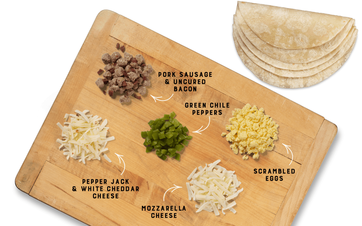 Meat Lovers Breakfast Burrito Ingredients Board