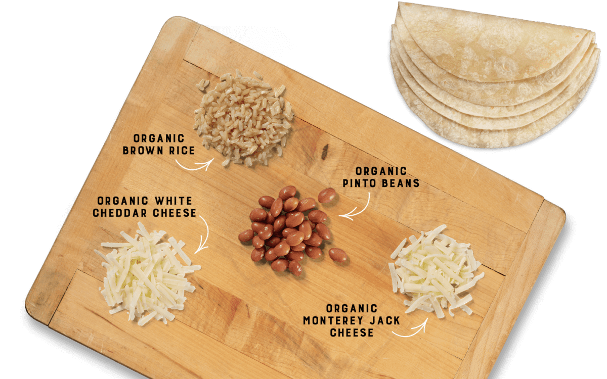 Organic Bean & CHeese Burrito Ingredients Board