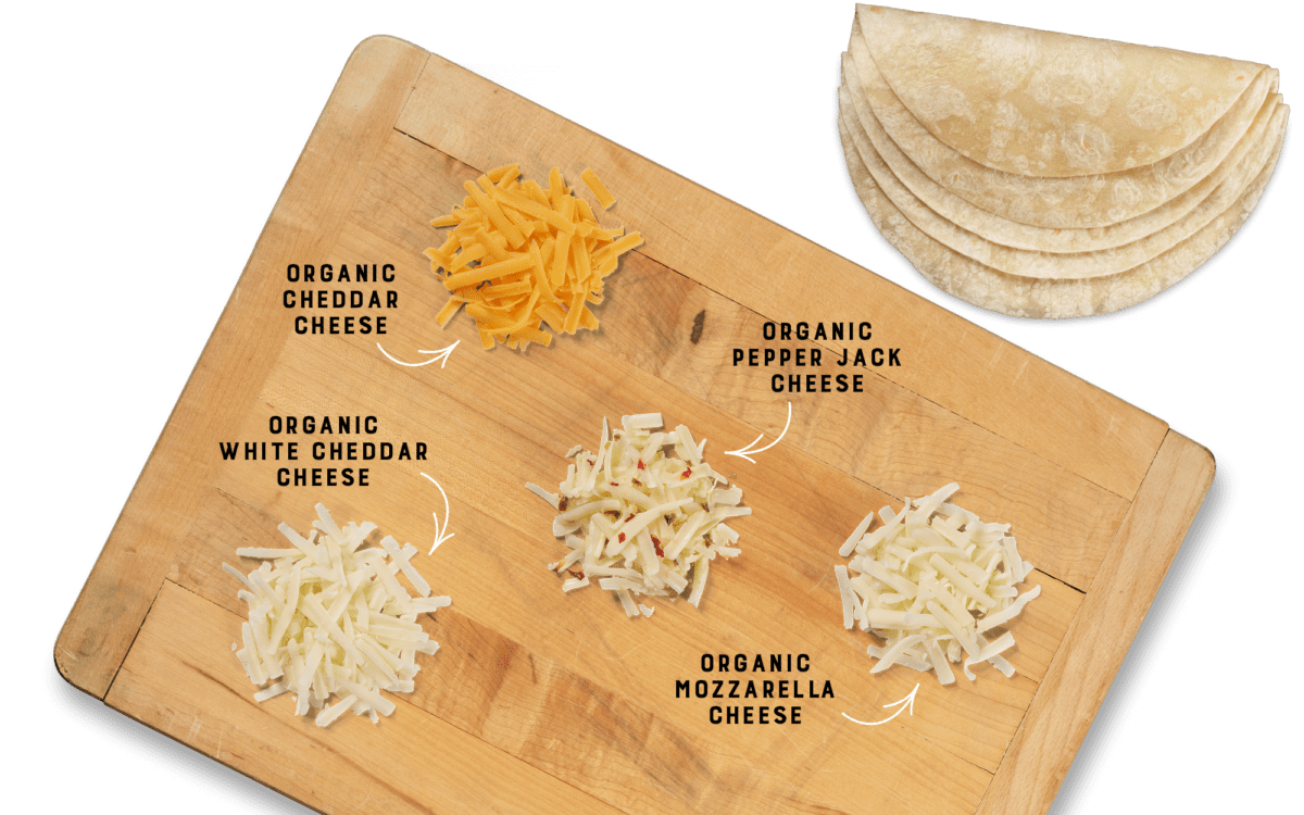 Organic Cheese Quesadilla Burrito Ingredients Board
