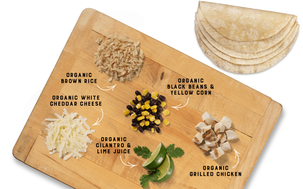 Organic Chicken, Cilantro & Lime Burrito Ingredients Board