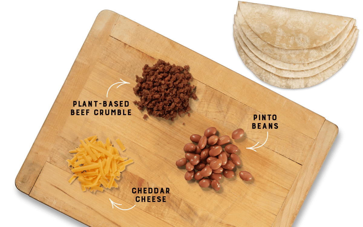 Plant-Based Beef, Bean & Cheese Burrito Ingredients Board