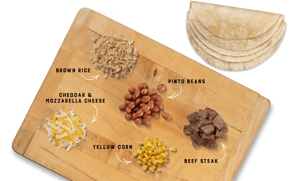Steak & Cheddar Burrito Ingredients Board