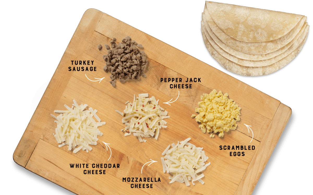 Turkey Sausage Breakfast Burrito Ingredients Board