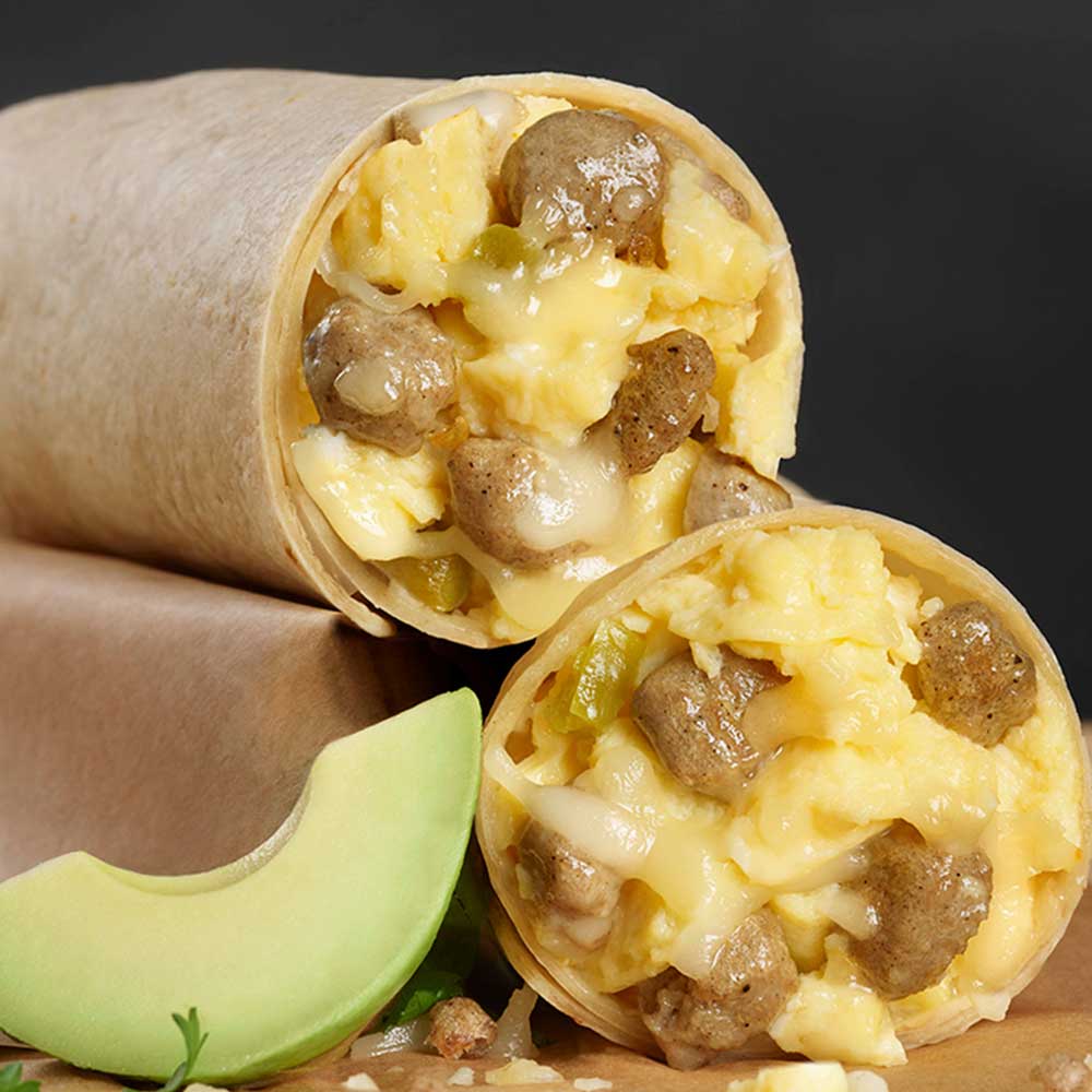 Turkey Sausage Breakfast Burrito Cut Open