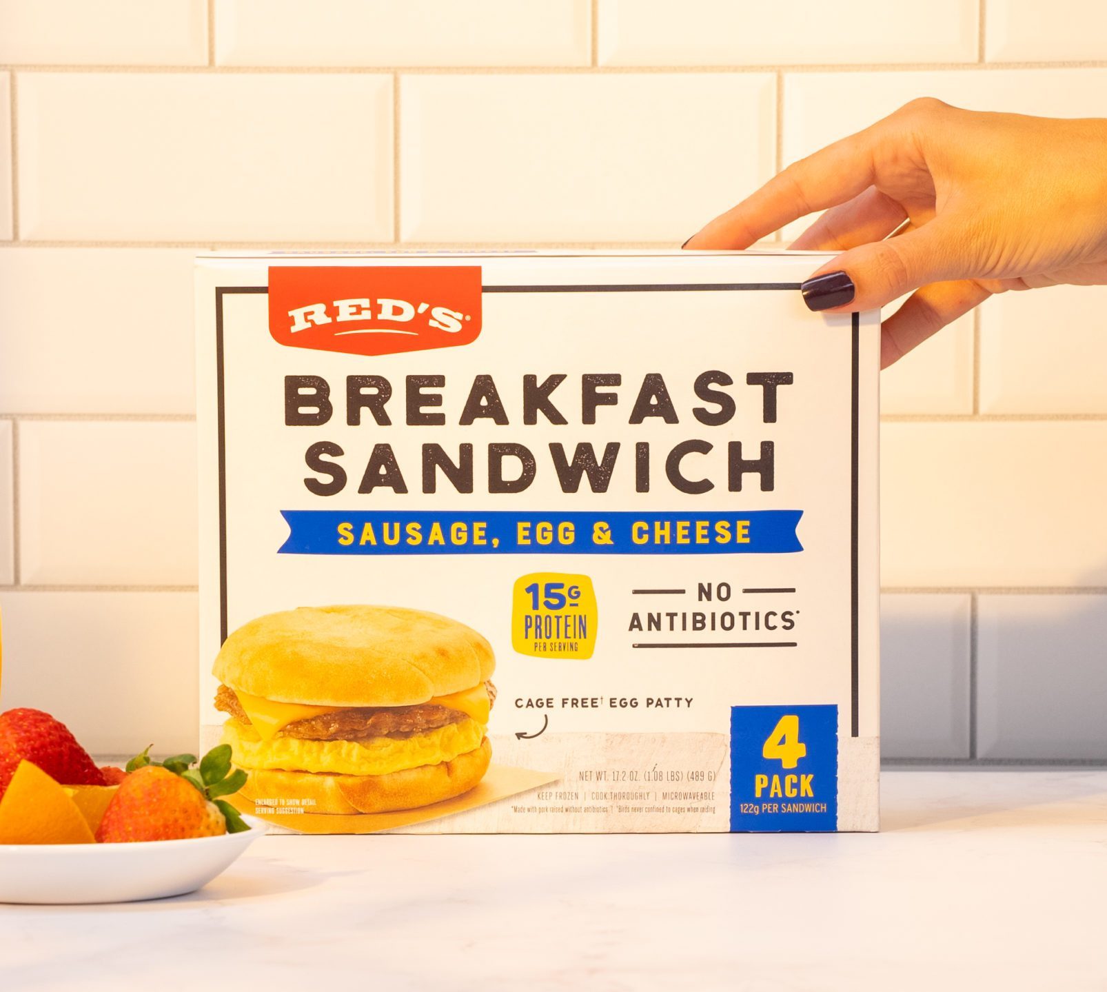 Reds Sausage, Egg & Cheese Breakfast Sandwich, Frozen, 4.31 oz, 4 Ct Box